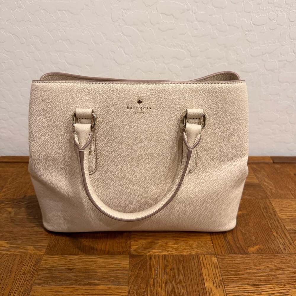 Kate Spade New York Pebbled Leather Satchel Handbag Cream